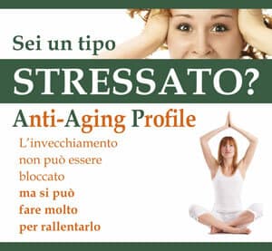 Locandina promozionale Natrix: «Sei un tipo STRESSATO? Anti-Aging Profile L’invecchiamento non può essere bloccato ma si può fare molto per rallentarlo»