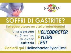Locandina Helicobacter Pylori Test con la scritta “Soffri di gastrite? Potrebbe essere un ospite indesiderato!”