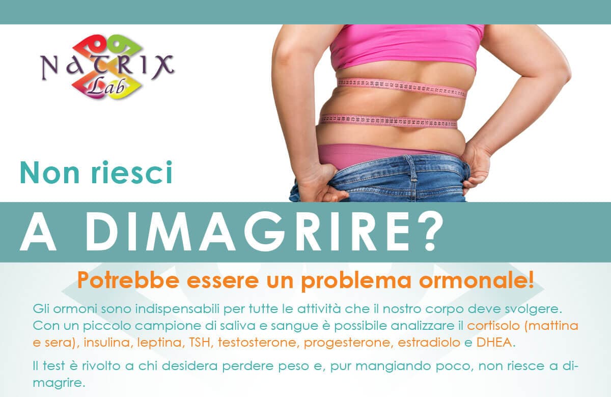 Locandina Natrix Lab con busto di donna e metro in vita: «Non riesci A DIMAGRIRE? Potrebbe essere un problema ormonale!»