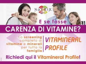 Locandina promozionale Natrix con le scritte «E se fosse CARENZA DI VITAMINE?» e «VITAMINERAL PROFILE».
